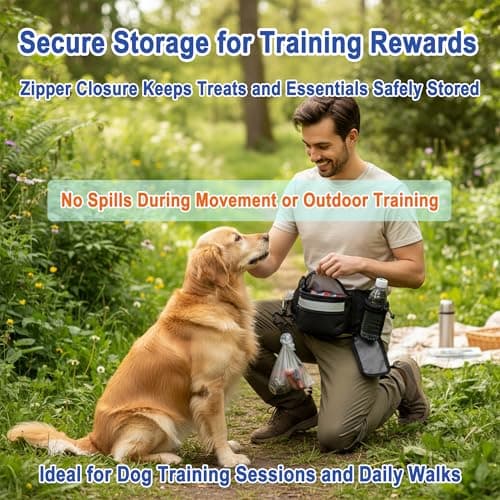Dog Walking Fanny Pack with Poop Bag Dispenser & Bottle Holder, Hands-Free Dog Walk Bag with Adjustable Waist Belt, Reflective Dog Fanny Pack for Walking, Training & Daily Use, Black - Thumbnail 6