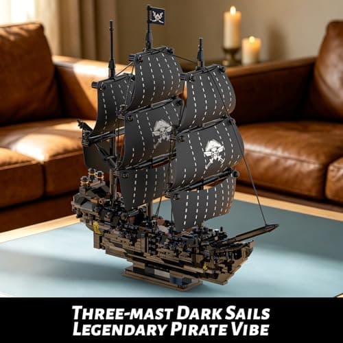 Xbert Pirate Ship Building Set - Black Pearl Ship Model with Display Stand, Desktop Decor Collectible for Men, Adult, Ship Building Blocks Toys for Display - Thumbnail 4