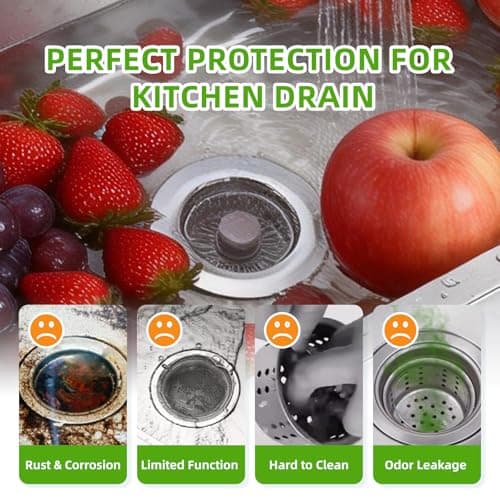 Sink Drain Strainer - Kitchen Sink Stopper, 3 in 1 Kitchen Sink Drain Strainer with Anti-Clogging Basket, Fit US Standard 3-1/2'' Sink Hole - Thumbnail 5