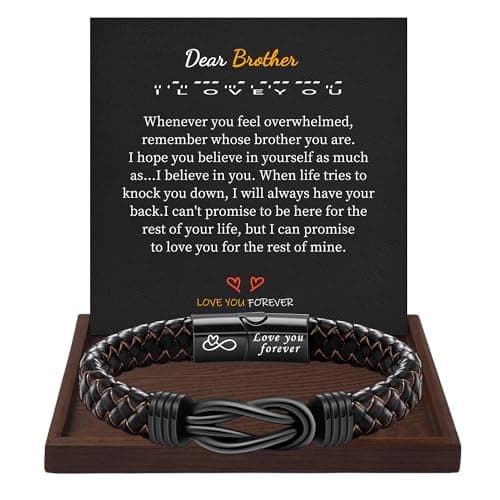 Btysun Funny Gifts for Brother Leather Bracelet for Men Teen Gifts Brown Braided Leather Bracelet Forever Link Toghter Birthday Graduation Valentines Day Gift for Brother 9 Inches - Image 1