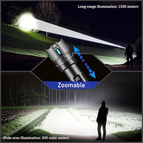 Jayxinli Rechargeable Flashlights High Lumens, High Powered 20000 Lumen Flashlight with 5000mAh Battery, LCD Display, 5 Modes, Zoomable, IP67 Waterproof, LED Flash Light for Camping, Dog Walking - Thumbnail 3