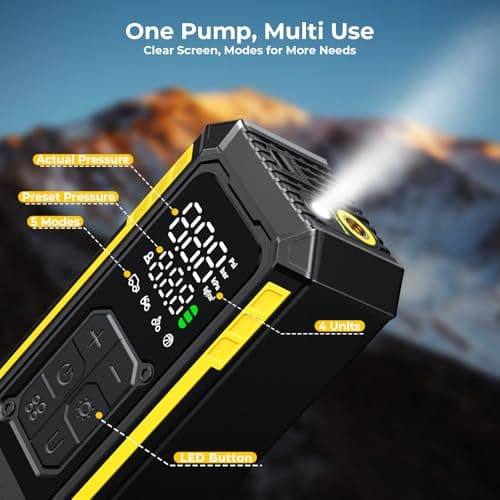 DWW Tire Inflator Portable Air Compressor, 150 PSI Cordless Air Pump for Car Tires with Digital Gauge, Auto Shut-Off & LED Light, 5 Preset Modes, Rechargeable Electric Pump for Bike, Motorcycle & Ball - Thumbnail 5