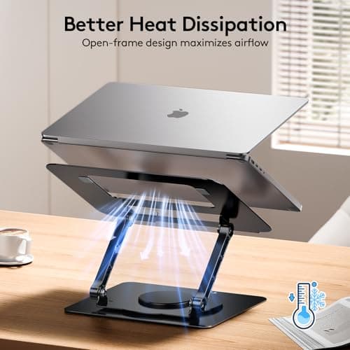 TECKNET Laptop Stand for Desk, 360 Rotating Base, Ergonomic Foldable Computer Stand for Laptop Riser Height Adjustable, Compatible with MacBook Pro, All Laptops 10-17" - Black - Thumbnail 4