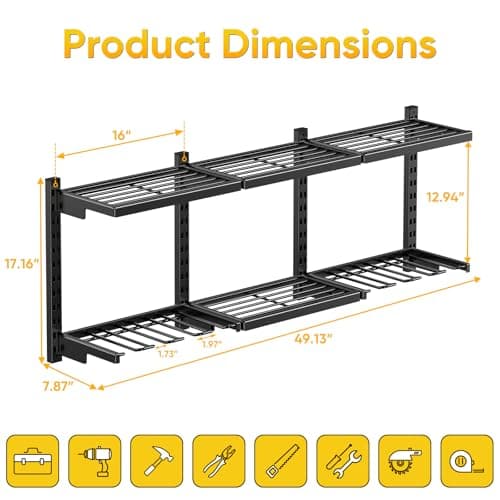 POKIPO Large Modular Power Tool Organizer Wall Mount With 6 Adjustable Shelf, Heavy Duty Iron Tool Storage Rack Loads 300lbs with 8 Cordless Tools Drill Holder,Battery Utility Rack for Garage Workshop - Thumbnail 5