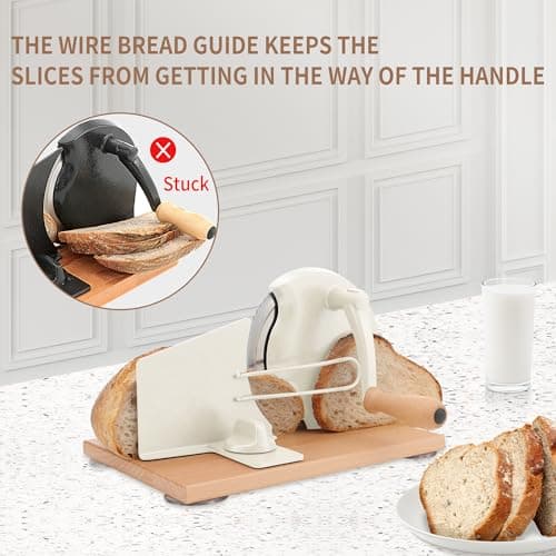CAWIU Manual Bread Slicer with Hand Crank- Adjustable Thickness Bread Cutter for Even Slices, Perfect for Homemade Sourdough, Sandwich, and More, Cream - Thumbnail 3