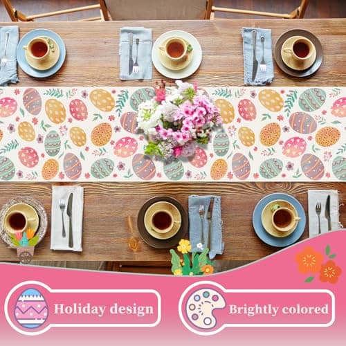 Oeyliz Easter Table Runner Easter Egg Table Runners Kitchen Dining Table Decoration 13x72 Inches Spring Table Runners Table Decoration for Home Party Decor - Thumbnail 2