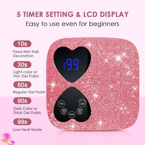 UV LED Nail Lamp Cordless, HUITINE 80W Rechargeable UV Light for Gel Nails with 5 Timers & Mirror Base, Professional Gel Light Dryer, Sparkling Rhinestones Curing Lamp for Salon & Home (Pink Diamond) - Thumbnail 4