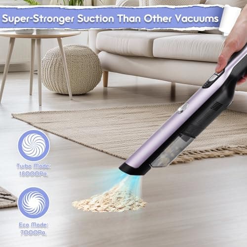 Handheld Vacuum Cordless, Car Vacuum Cleaner 18KPa High-Power Suction, Portable Hand Vac with Washable HEPA, LED Light,Storage Dock, Dust Buster for Office Home Desk, Pet Brush for Pet Hair,Rose Gold - Thumbnail 3