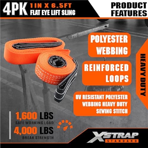 XSTRAP STANDARD 4PCS 1" x6.5ft Lifting Sling 1-Ply Red Web Strap, 2000 LBS Vertical (907 KG), 1600 LBS Choker (725 KG), 5:1 Safety Factor, Twist Eye Polyester Slings for Rigging Hoist Recovery Tree - Thumbnail 6