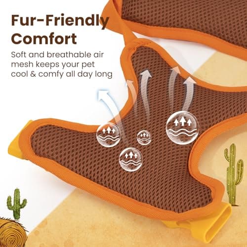 Escape Proof Western Cowboy No Pull Dog Harness, Soft Air Mesh Vest with Front & Back Clips, Adjustable Fit, Includes QR ID Tag for Safe Walking & Running, Orange, Small - Thumbnail 4