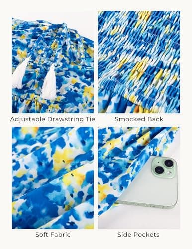 GRACE KARIN Summer Maxi Dresses for Women 2026 Floral Strapless Tube Top Boho Dress Flowy Beach Vacation Clothes with Pockets Blue Yellow XL - Thumbnail 6