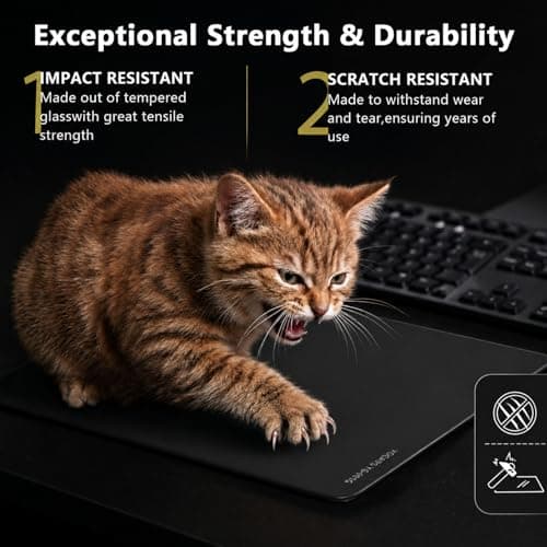 YOGARS Glass Gaming Mouse Pad, 19.7"x15.7" Large Glass Hard Mousepad for Esports, Ultra-Smooth Micro-Etched Surface Speed & Control, with Anti-Slip Base, Easy Clean Scratch Resistant (Black) - Thumbnail 6