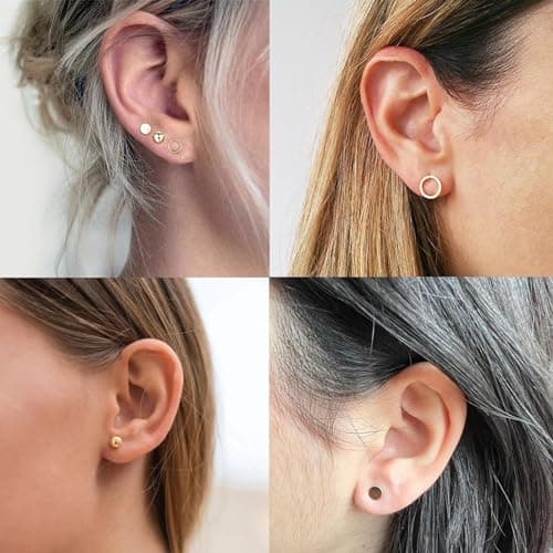BOGKU 3 Pairs Titanium Earring Studs - Women Gold Stud Earrings Hypoallergenic Nickel Free Dot Ball Circle Earrings for Sensitive Ears Men Earring Studs - Thumbnail 4