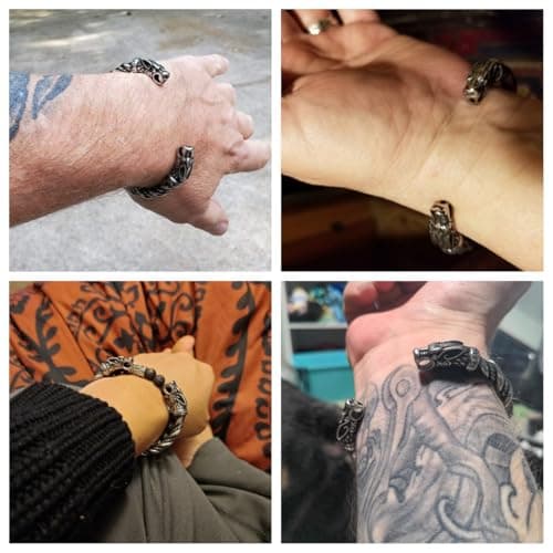 TURTLEDOVE Viking Wolf Fenrir Bangle - Adjustable Stainless Steel Norse Scandinavian Torc - Thumbnail 4