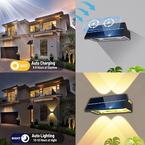 sununiny Solar Fence Lights Outdoor,Solar Up and Down Lights Garden Fence Wall Lights Solar Powered IP65 Waterproof 9 Colors 11 Modes RGB Fence Lighting for Patio/Backyard/Porch/Fence (8) - Thumbnail 6