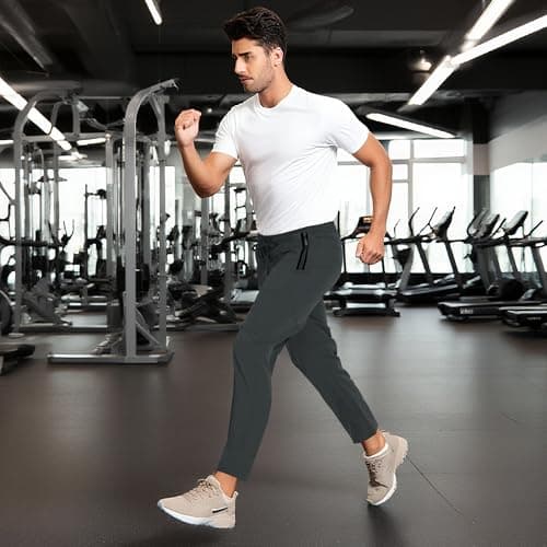 MOURCE Men Athletic Track Pants with Drawstring - Quick-Dry Elasticated Waist Men's Joggers, Dark Grey 3XL - Thumbnail 3