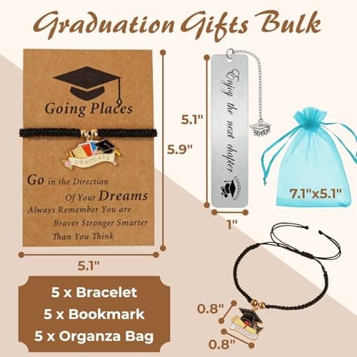 Class of 2026 Graduation Gifts Bulk for Him Her, Atarvana Inspirational Graduates Present Set with 5pcs Bracelet and 5pcs Bookmark Motivational Gift - Thumbnail 2