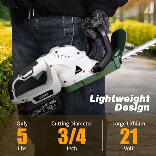 20'' Hedge Trimmer Cordless, 2 x 4.0Ah Electric Brushless Handheld Bush Clipper with Battery and Fast Charger, Power Digital Display Grass Shrub Trimmer Rotatable Head, Lightweight & 2/3" Blade Gap - Thumbnail 5