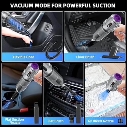 Kimdog Cordless Vacuum Cleaner - 22000PA Handheld Car Vacuum, 4-in-1 Portable Mini Air Duster Rechargeable, 3-Speed Small Powerful Gadgets & Gifts, for Home, Office, Mattress, Carpet, Pet (Silver) - Thumbnail 3