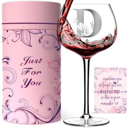 Personalized Monogram Gifts for Women - Customized Initial A-Z Wine Glass, Unique Birthday Wine Gifts for Friend, Her, Mom, Wife, Sister, Daughter - 16oz Elegant Custom Stemmed Glassware (Letter D) - Image 1
