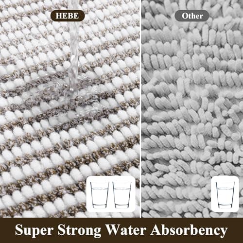 HEBE Chenille Bathroom Rugs Sets 5 Piece,Super Absorbent Non Slip Bath Mats for Bathroom,Washable Bath Mat and U-Shaped Contour Toilet Rug Set for Tub Shower Floor Carpet - Thumbnail 5