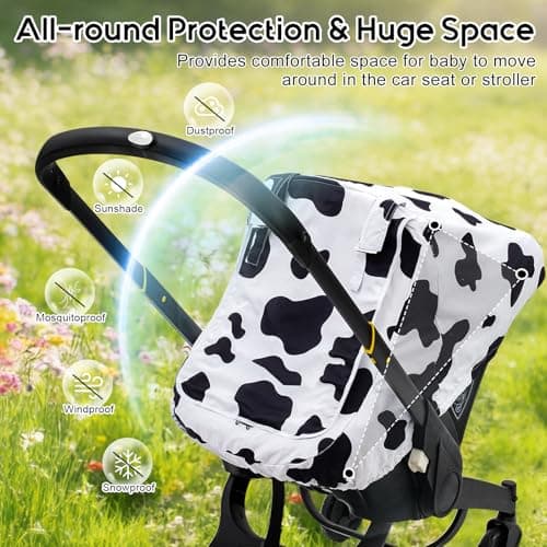 Baby Car Seat Cover, Extra Large Mesh Carseat Cover for Boys Girls, Infant Car Seat Cover with Privasy Sunshades & 3D Mink Dot, Universal Baby Carrier Cover for All Season - Thumbnail 3