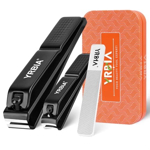 Nail Clippers with Glass Nail File, YRBIA Ultra Sharp Nail Clipper Set, Professional Fingernail & Toenail Clippers Nail Cutter for Men and Women (Black) - Image 1