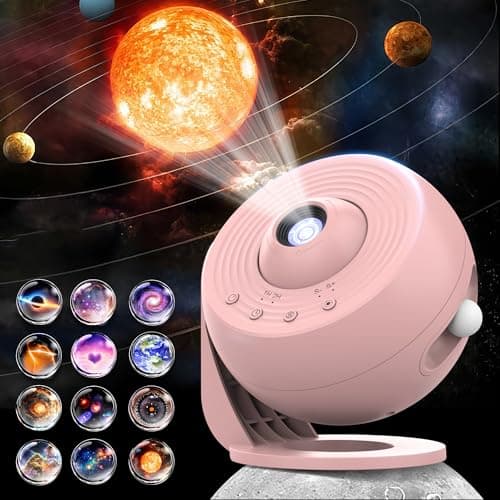 Galaxy Projector for Bedroom Pro Version, Upgraded Film Disc Star Projector for Kid 12 in 1 Planetarium Projector HD Image Adjustable Knob 360° Rotating 1/2h Timer Simple 4-Button Control - Image 1
