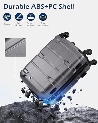 Coolife Carry On Luggage 22x14x9 Airline Approved Hardside PC+ABS Suitcase with TSA Lock, Lightweight Rolling Travel Luggage with Spinner Wheels(Charcoal, 20in) - Thumbnail 4