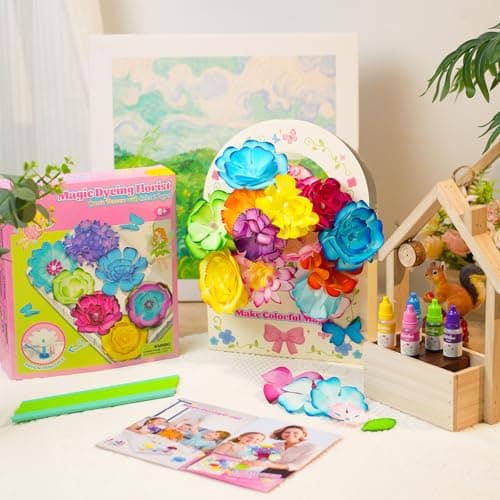 Coodoo DIY Flower Craft Kits, Magic Dyeing Florist Bouquet Maker Art Supplies Arts and Crafts for Kids Ages 4-6 4-8 8-12, STEM Montessori Toddler Kids Toys Birthday Easter Gifts for Girls Boys - Thumbnail 3