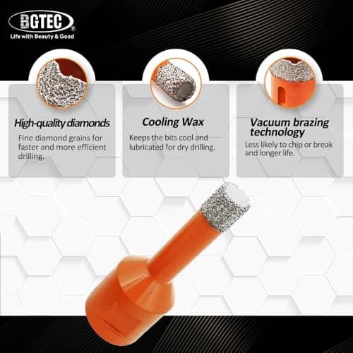 Dry Diamond Core Drill Bits,BGTEC 2pcs 1/4" 6mm Diamond Hole Saw with 5/8-11 Thread for Porcelain Tile,Ceramic Granite Marble Stone Masonry Brick - Thumbnail 3