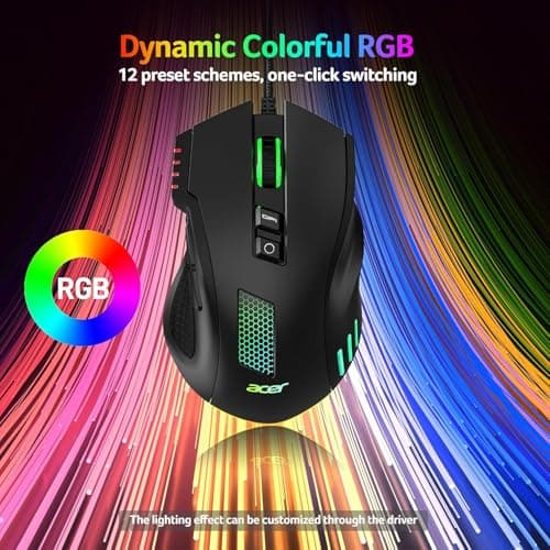 acer Wired Gaming Mouse, 12,800 DPI RGB Ergonomic Computer Mouse with Optical Sensor, 8 Programmable Buttons, 12 Backlit Modes, Software for DIY Keybinds, Rapid Fire, USB Gaming Mice for Laptop, PC - Thumbnail 5