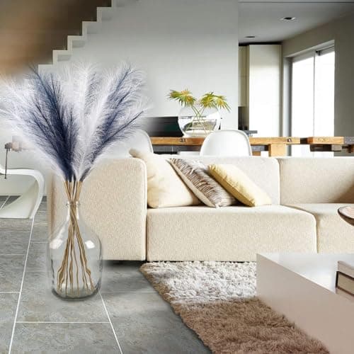 Acfruits 12 Pcs Navy Blue and White Pampas Grass Decor 38"/3.1FT Tall Fake Pompas Floral Large Artificial Pompous Grass Branches Plants for Floor Vase Filler Home Boho Decoration - Thumbnail 4