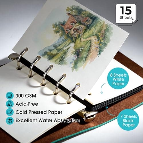 Mini Watercolor Paint Set, Portable Watercolor Sketchbook Set with 24 Colours, Brush & Drawing Paper, Travel Watercolor Kit for Beginners, Artists & Painting Lovers - Thumbnail 5