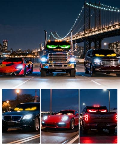 Devil Eyes Light for Windshield: 23.4"x4.7" LED Sign with APP & Remote Control - 5V USB Programmable Digital Lighting Display, Cool Decor for Cars, SUVs & Trucks (2 Pcs) - Thumbnail 3