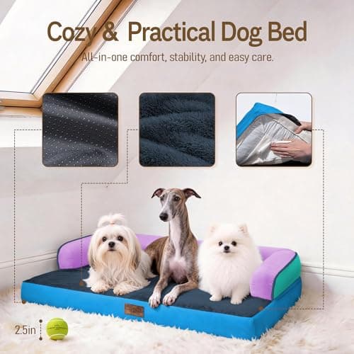 Comfort Expression Extra Large Dog Bed Orthopedic - XL Orthopedic Dog Beds Memory Foam Pet Couch Waterproof Sofa Bolster with Removable Cover - 42 x 30 - Thumbnail 4