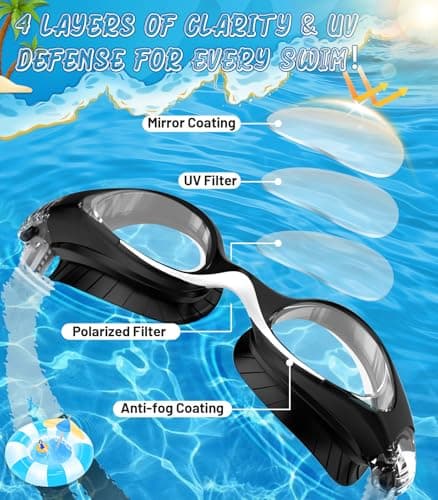 HIGAHY Swim Goggles for Kids 6-14, Anti-Fog UV Protection Clear Swimming Goggles, Leakproof Pool Swim Goggles for Boys Girls (Blackwhite - Clear Lens) - Thumbnail 2
