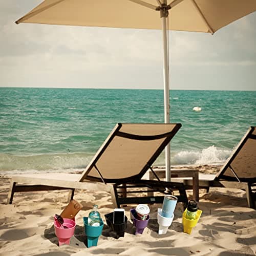 Home Queen Beach Cup Holders for Beverage, Phone, Drink, Multi-Functional Sand Coaster Cup Holder, Multicolor 6 Piece Set - Thumbnail 6