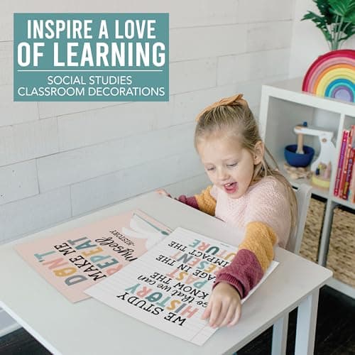 Hadley Designs 6 Social Studies Classroom Decorations – US History Posters for Elementary, Middle School and High School, Durable World History Wall Art for Teachers - Boho Classroom Decor - Thumbnail 6