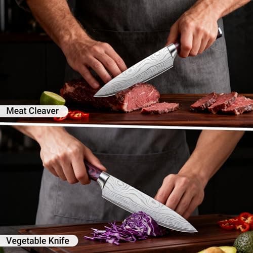 Chef Knife 8 Inch Kitchen Knife - Ultra Sharp Japanese High-Carbon Steel Chefs Knife, Professional Cooking Knives with Ergonomic Wood Handle & Gift Box - Thumbnail 4