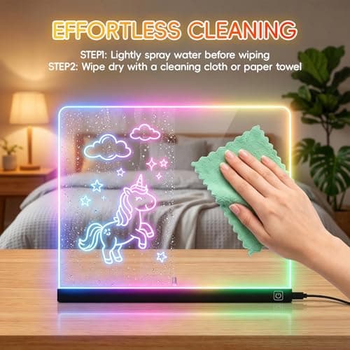 16" LED Drawing Board for Kids, Light Up Glow Doodle Pad with 12 Markers, Tracing Book & Cleaning Cloth, USB-C Acrylic Dry Erase Note Board Toy Gifts for Girls Boys Age 3-12 - Thumbnail 6