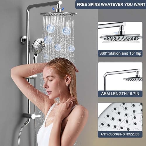 SonTiy 9" Rain Shower Head with Handheld Spray, Dual Shower Head Combo with 72"Stainless Steel Hose, Modern Shower System with Adjustable Handheld Holder Brass Valve for Bathroom Apartment(Chrome) - Thumbnail 3