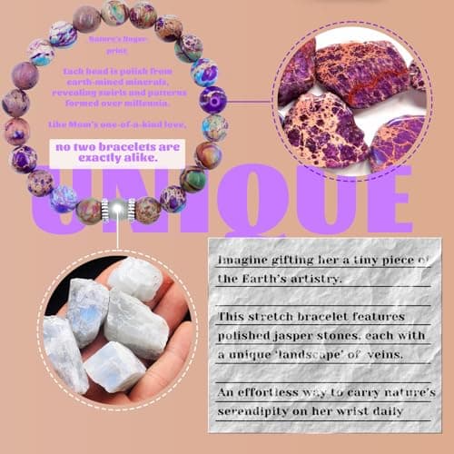 Oeyliz Mothers Day Gifts for Mom Women Mama Bracelet Best Mama Personalized Unique Presents Mother's Day Birthday Christmas Natural Stone Bracelet Purple - Thumbnail 5