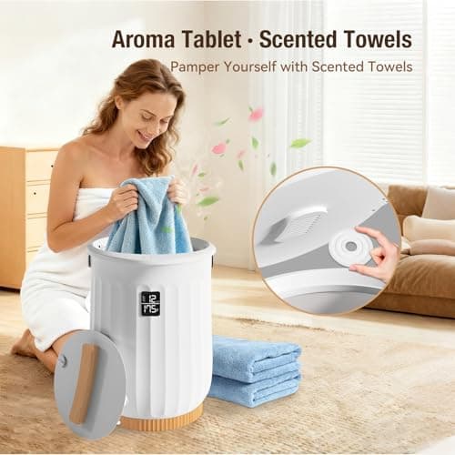 Towel Warmer for Bathroom, Portable Towel Warmer with Towel Clip, LED Display, Auto Shut-Off, Safety Lock, Towel Warmer Bucket Fits Two Oversized Towels, Bathrobes, Blankets, Pjs - White - Thumbnail 5