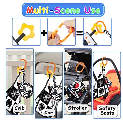 KUANGO 3 PCS Black and White High Contrast Baby Toys Newborn Toys 0-6 Months, Visual Stimulation Sensory Soft Book, Infant Tummy Time Toys 0-3-6 Months Baby Gifts - Thumbnail 4