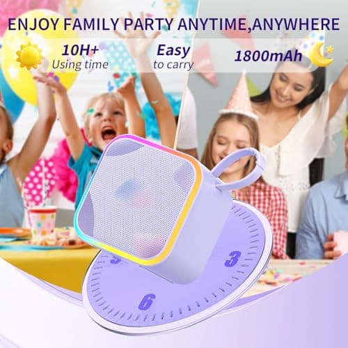 Mini Portable Karaoke Machine with 2 Wireless Mic,Home Karaoke System for Kids,Travel/Birthday Parties/Holidays,Bluetooth Speaker with Carry Handle,Ideal for Ages 3-12 - Thumbnail 3