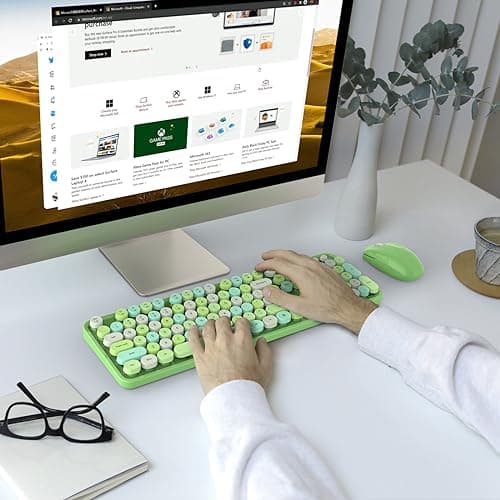Dilter Wireless Keyboard and Mouse Combo, 104 Keys Full-Sized 2.4 GHz Round Keycap Colorful Keyboards, USB Receiver Plug and Play, for Windows, PC, Laptop, Desktop (Green Colorful) - Thumbnail 3
