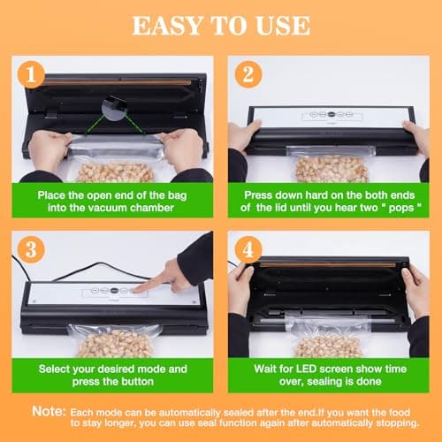 BCTILOP Food Vacuum Sealer Machine with Digital Timer 5-in-1 Pulse/Dry/Moist Modes, 10 Vacuum Bags, External VAC for Jars/Containers, 80 Kpa Automatic Food Sealer for Meal Prep, Compact - Thumbnail 5