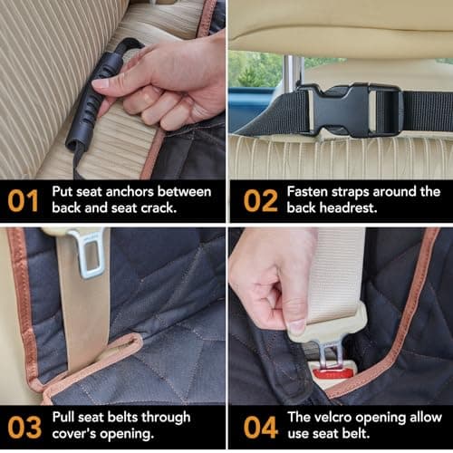 Petiza Dog Car Seat Cover for Back Seat, Heavy-Duty Non-Slip Waterproof Car Bench Protector for Pets,Compatible with Middle Armrests ，Dog Seat Cover Universal for Cars Trucks and SUVs - Thumbnail 6