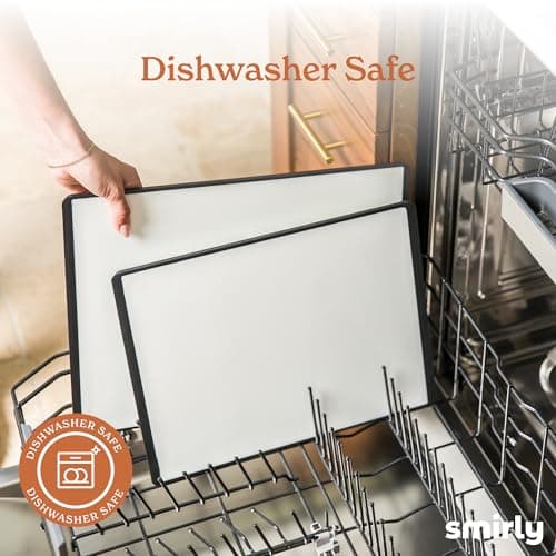 SMIRLY Plastic Cutting Board Set with Holder 4 Pieces, Non-Slip Dishwasher Safe Chopping Boards for Kitchen, Black & White - Thumbnail 6